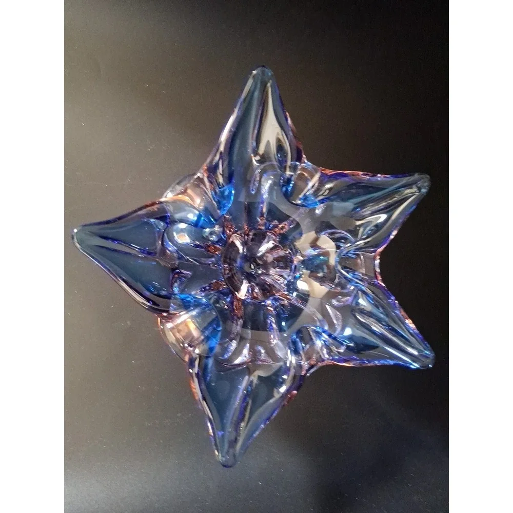 Vintage Murano Sommerso Art Glass Candle Holder, Blue, Clear with Pink Tint